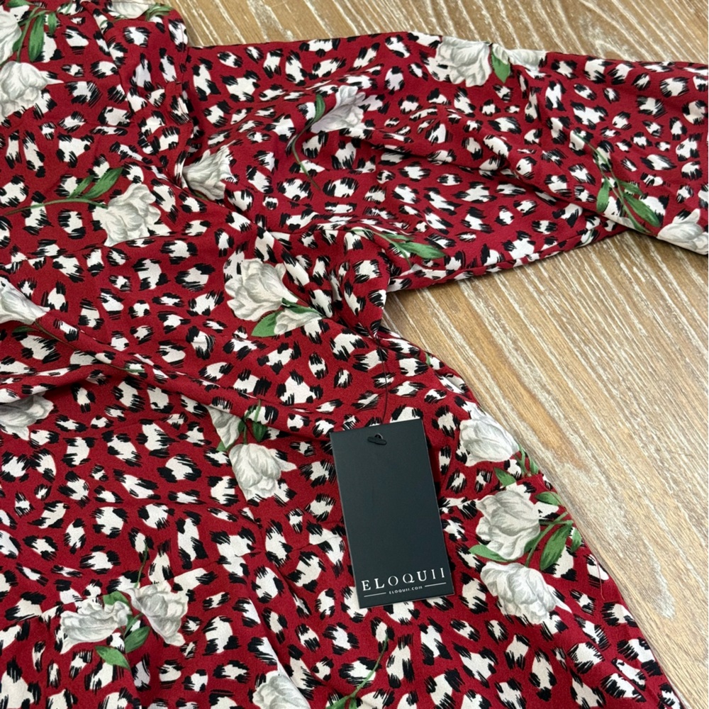 NWT Eloquii Ruffle Puff Sleeve Midi Dress Women's Size 18 Romantic White Rose - Picture 9 of 11